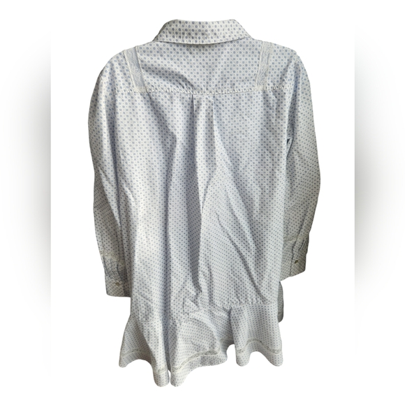 Tuckernuck White Blue Shirt Dress Lace Trim Floral Boho Oversized Fit Size M - Picture 2 of 4